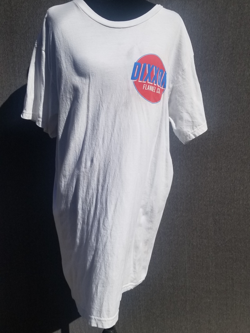 Dixxon Flannel Co. White Short Sleeve Tee with Red and Blue Logo -102